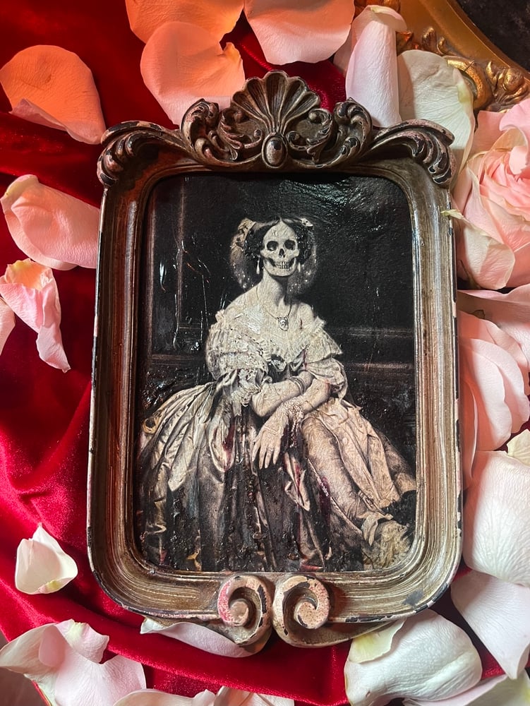 Image of ANGEL OF DEATH’ - HAND EMBELLISHED PRINT IN DISTRESSED FRAME - 7 x 5 in { 1 / 1 }