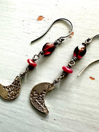 Image 5 of garnet and ruby crescent moon earrings