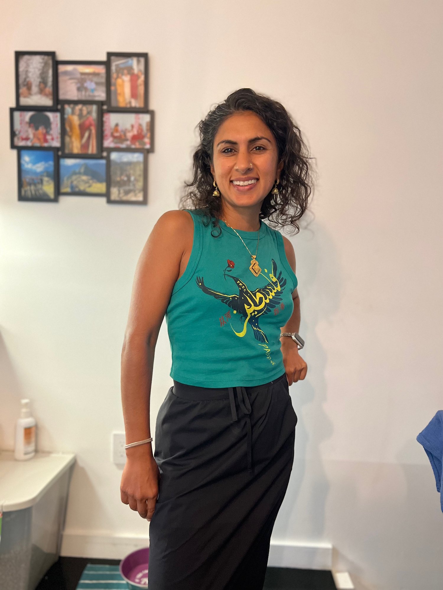 Image of Falasteen 3 language green crop top