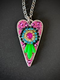 Image 1 of Heart Necklace - Pink/Black/Green 