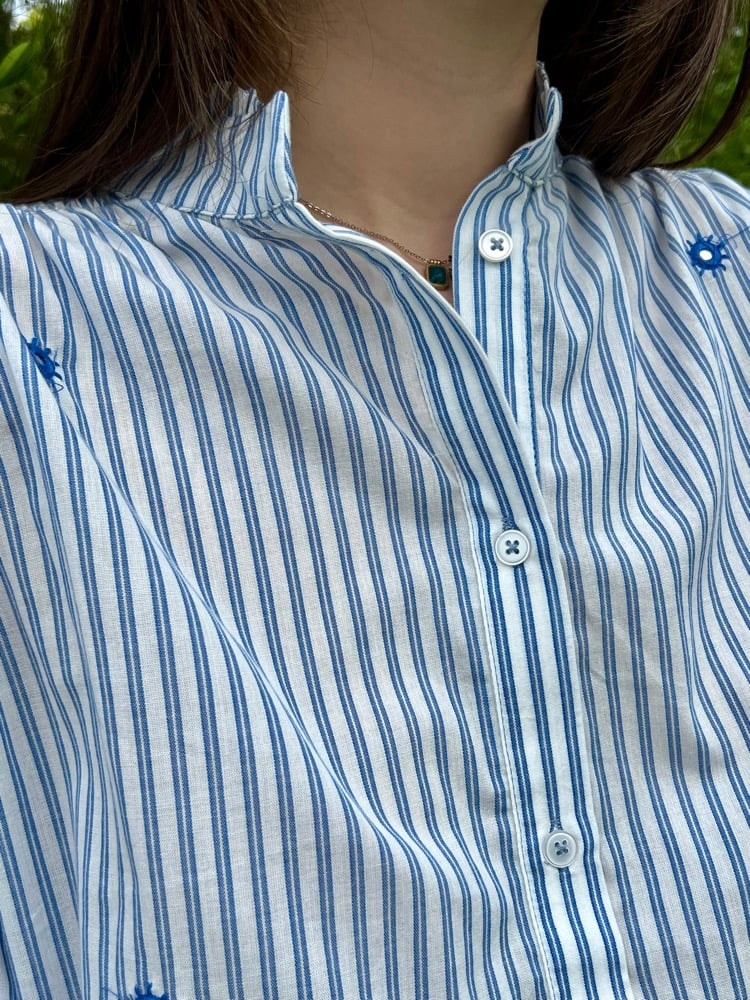 Image of Blouse Bohème rayé Bleu / Brodé T.U.