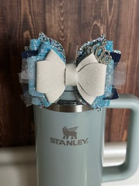 Image 1 of Cinderella Princess Inspired Glitter Tumbler Straw Topper Bow