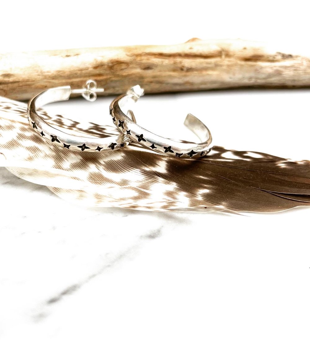 Handmade Sterling Silver Celestial Star Hoop Earrings 925
