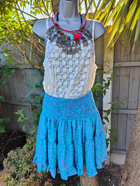 Image 1 of Boho Mini Skirt- Turquoise Purple m/L upto 16 uk