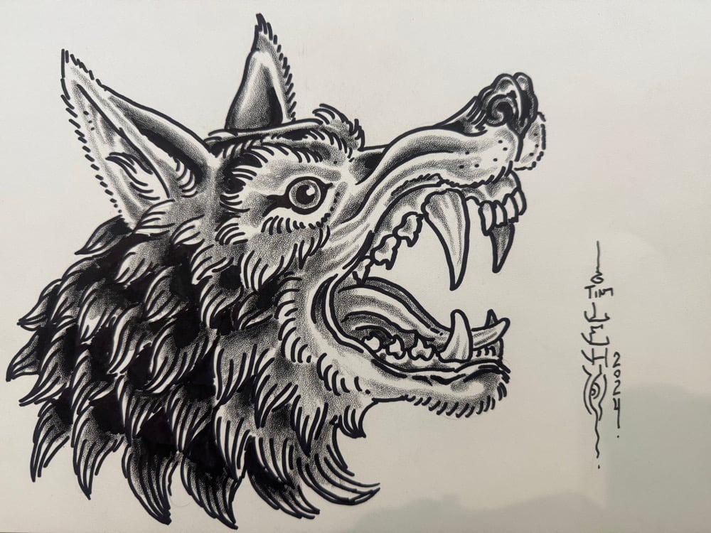 Image of Tim Lehi “Reaper Wolf Book Page #21” Painting