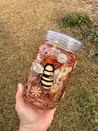 Image 1 of 20oz Acrylic Bee Snow Globe Mason Jar  
