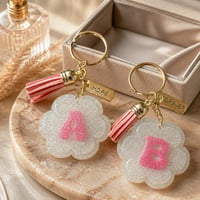 Image 3 of Monogram Tassel Keychain in Pink & White with Motivational Charm