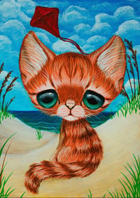 Beach Day Orange Cat Art Print