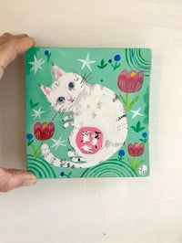 Image 5 of original painting-pregnant cat with tulips 