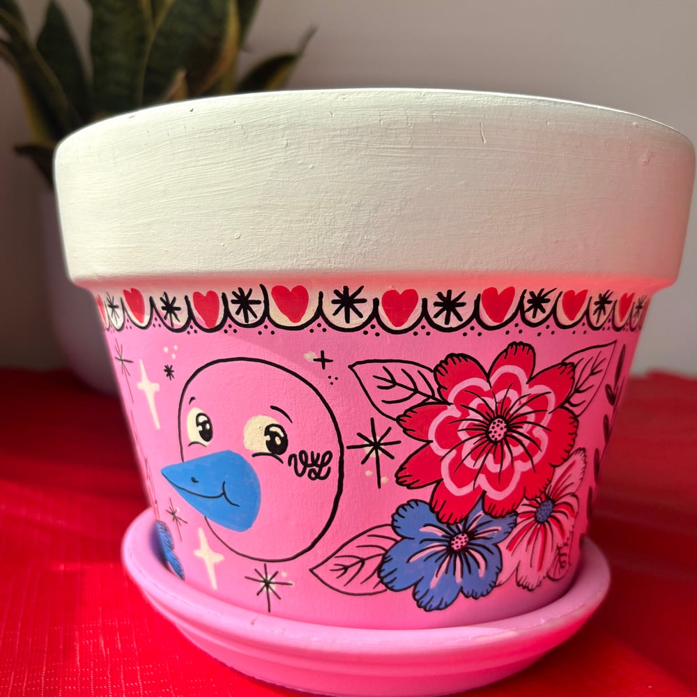 Image of “Pink & Free” hand painted terracotta pot