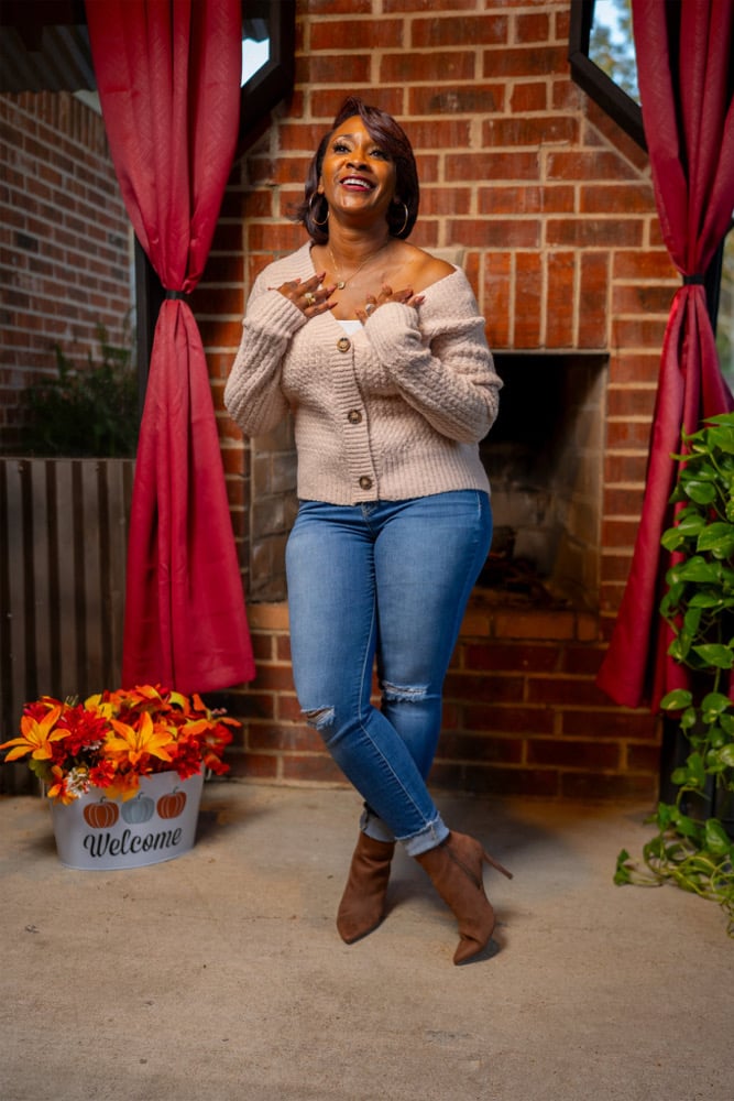 Image of Off Shoulder Button Down Sweater