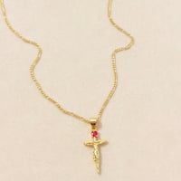 Image 2 of Pink Stone Crucifix Necklace