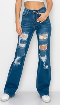 Image 2 of HIGH WAISTED STRETCHY WIDE LEG JEANS