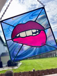 Image 3 of Pop Art Stained-Glass Lips - Hot Pink Lip Art Window Panel