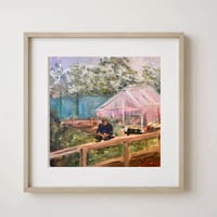 Image 1 of  Pete eating apples on his allotment  -  oil painting  