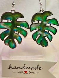 Image 4 of Handcrafted Resin Monstera Leaf Earrings Medium 