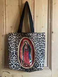 Image 19 of Virgin of Guadalupe leopard shoulder tote bag with choice of 2 
