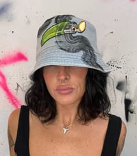 Image 4 of “LIGHT MY FIRE” CUSTOM PAINTED DENIM BUCKET HAT 
