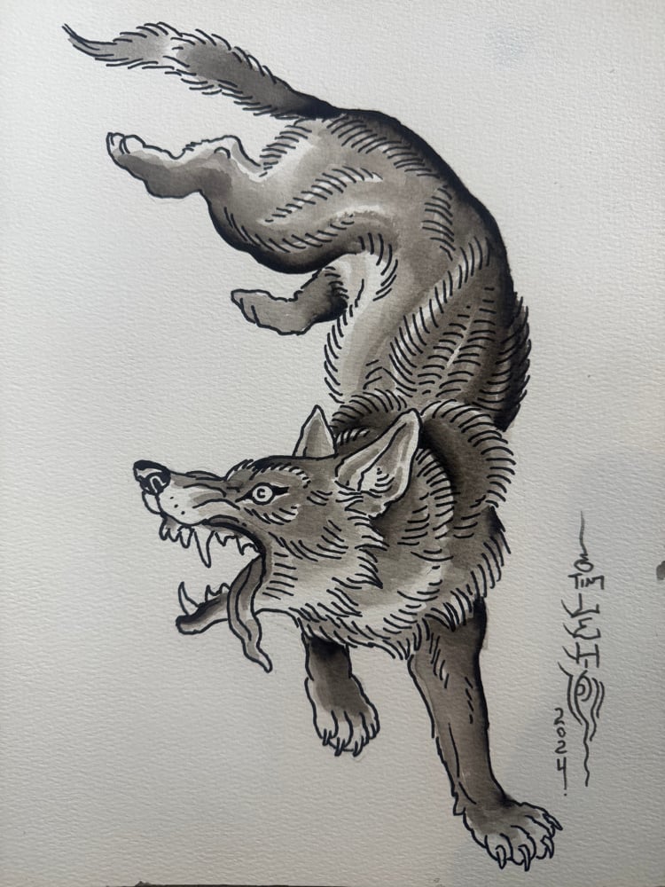 Image of Tim Lehi “Reaper Wolf Book Page #13” Painting