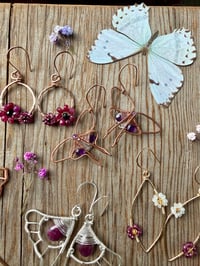 Image 2 of Copper Woven Luna Moth Earrings with Amethyst