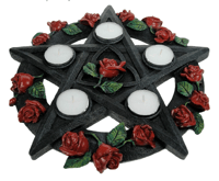 Image 2 of Pentagram Rose Tealight Holder 29.5cm Red, Resin