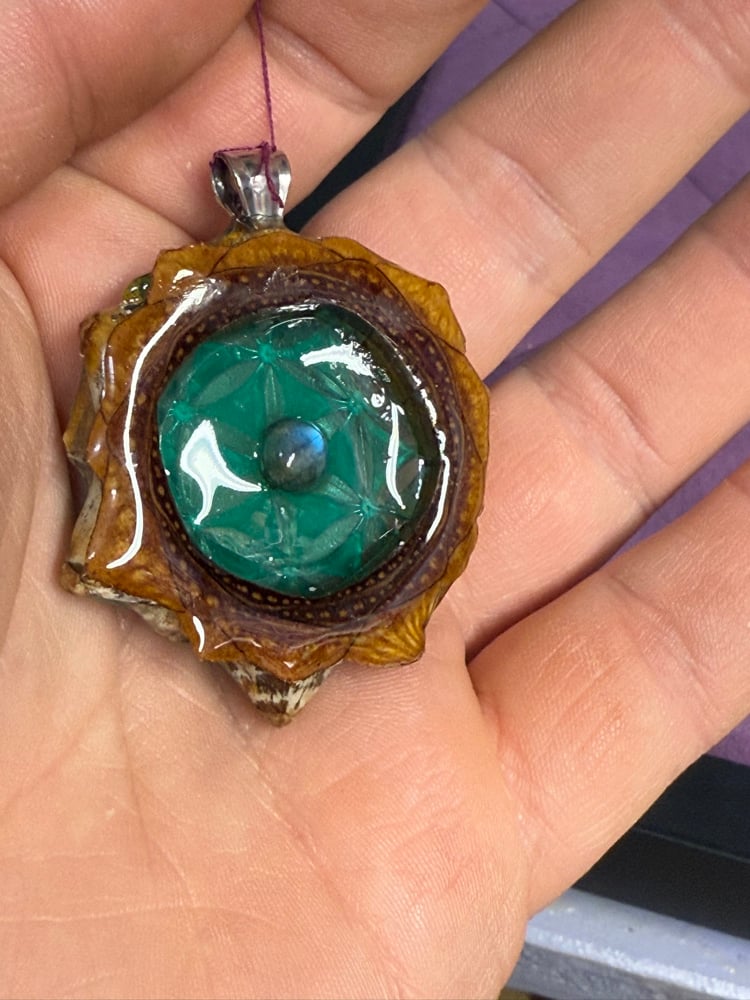 Image of Aqua Labradorite Seed of Life Pinecone Charm | Handmade PNW Jewelry | #93