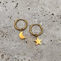 Image 1 of Moon & Star Hoop Earrings