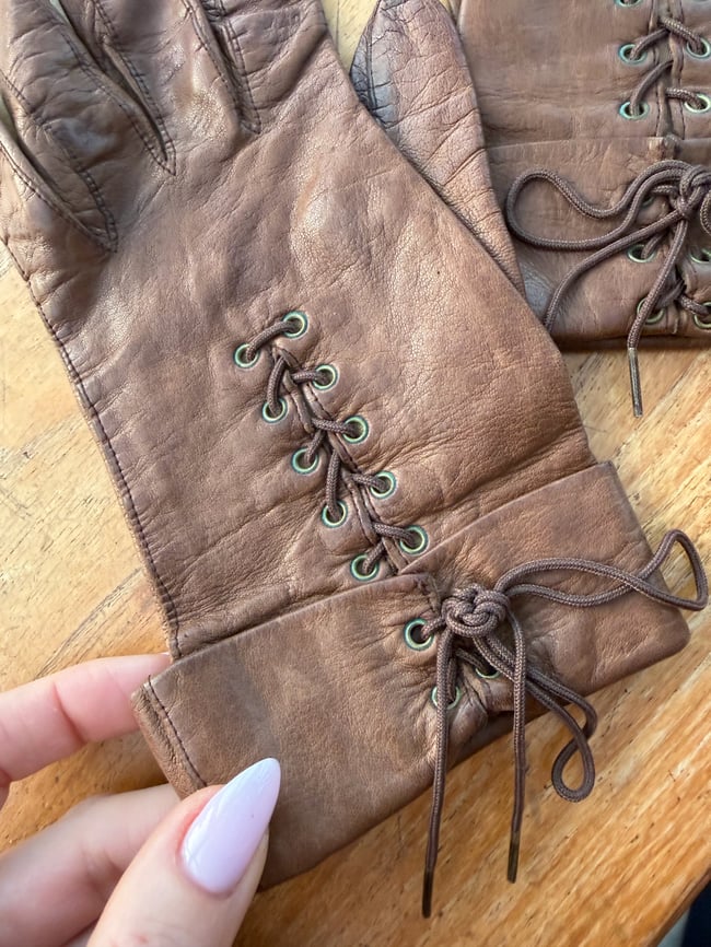 70s Yves Saint Laurent leather lace up corset gloves 