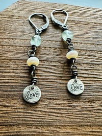 Image 4 of prehnite and pearl sterling silver charm earrings