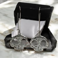 Image 2 of Gothic Black Spider Web Skull Dangle Earrings - Hollow Design Trio Set