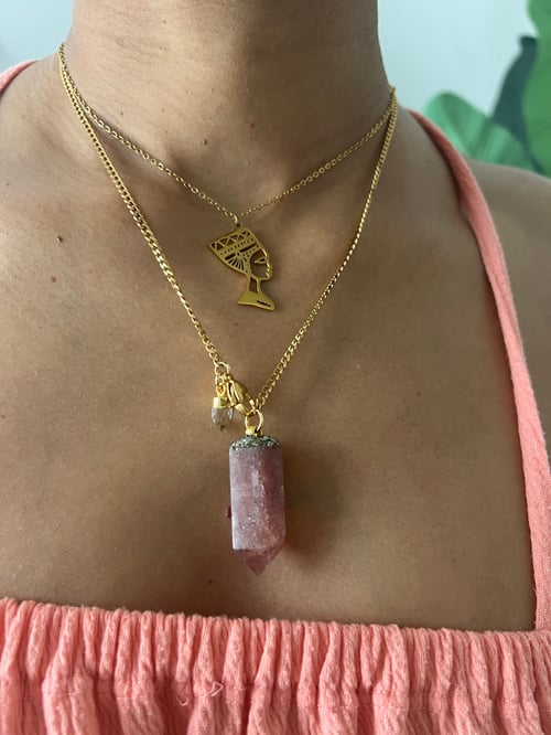 Image of DROP TOP • Convertible Lariat Necklace | Strawberry Quartz