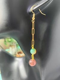 Image 1 of Paper Clip Bliss| Natural healing gemstones dangling gold earrings