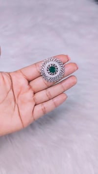 Image 4 of ADR4500_Silver Plating with Green Stone American Diamond Adjustable Ring