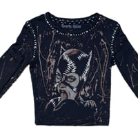 Image 1 of “CATWOMAN” Custom Bleach Painted Long Sleeve Baby Tee XSMALL