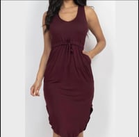 Image 1 of Drawstring sleeveless Midi Dress burgundy