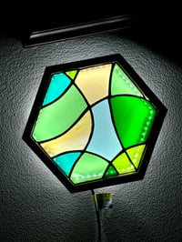 Image 4 of Stained Glass LED Hanging or Table-top Lightbox - Green and Yellow Illuminated Wall Art