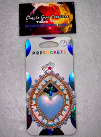 Image 2 of Hand Polished Blue Heart Beaded Popsocket 