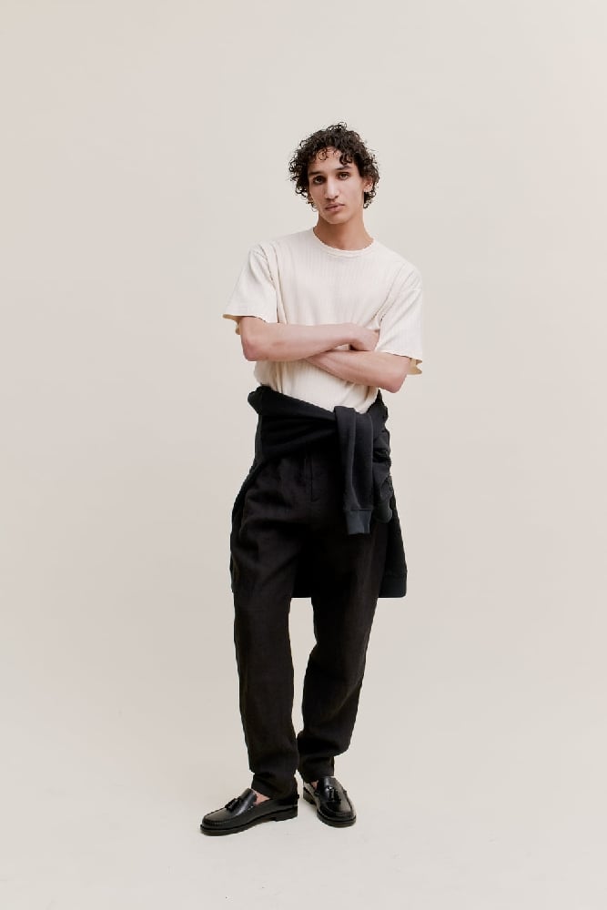 Image of A KIND OF GUISE ELASTICATED WIDE TROUSERS MYSTIC BLACK