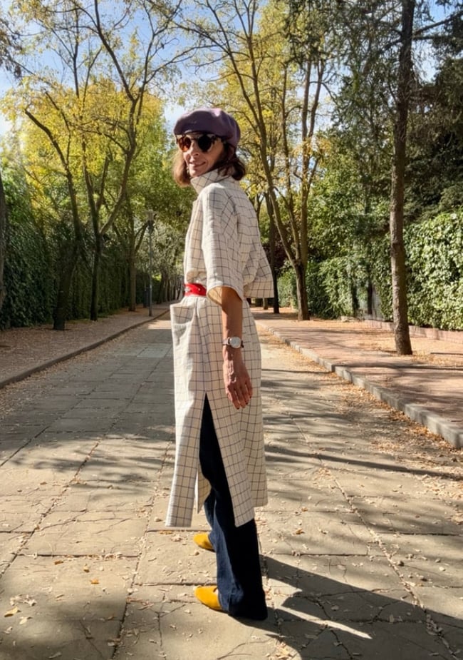 WHITE AND BLUE CHECKS COAT KAFTAN