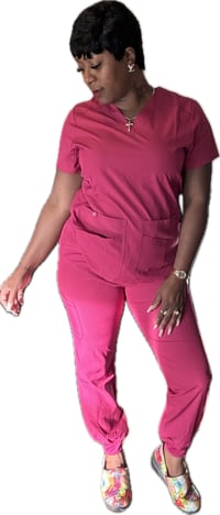 Image 1 of RIB PANEL JOGGER SET-BERRY