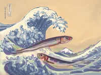 Image 1 of Sardines Surfing Hokusai’s “Hollow of a Wave” Print
