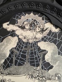 Image 5 of Antique biblical page and real preserved web inside  black cathedral frame