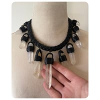 Image 5 of The Empress Necklace - Large Clear Quartz Crystals and Black Leather