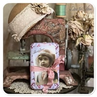 Image 5 of Petite snippet sample french lace book in a tiny french biscuit tin.