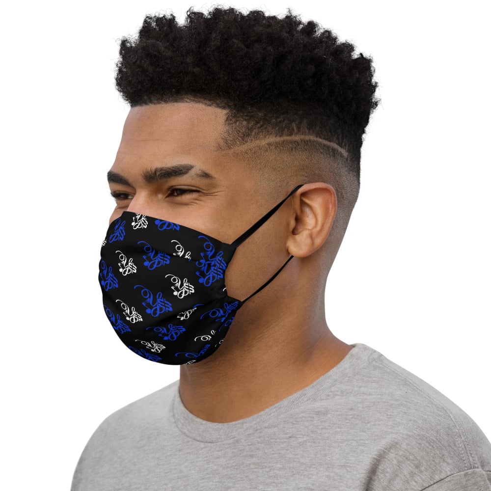 Image of YStress Pandemic Premium Blue, White and Black face mask