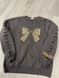 Image 1 of Medium oversized gray leopard destroyed sweatshirt 