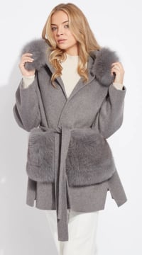 Image 1 of Grey Loro Coat With Fur Pockets
