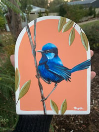 Image 2 of Blue Wren Ceramic Arch Wall Painting