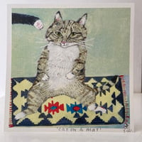 Image 1 of Small square art print -cat on a mat 