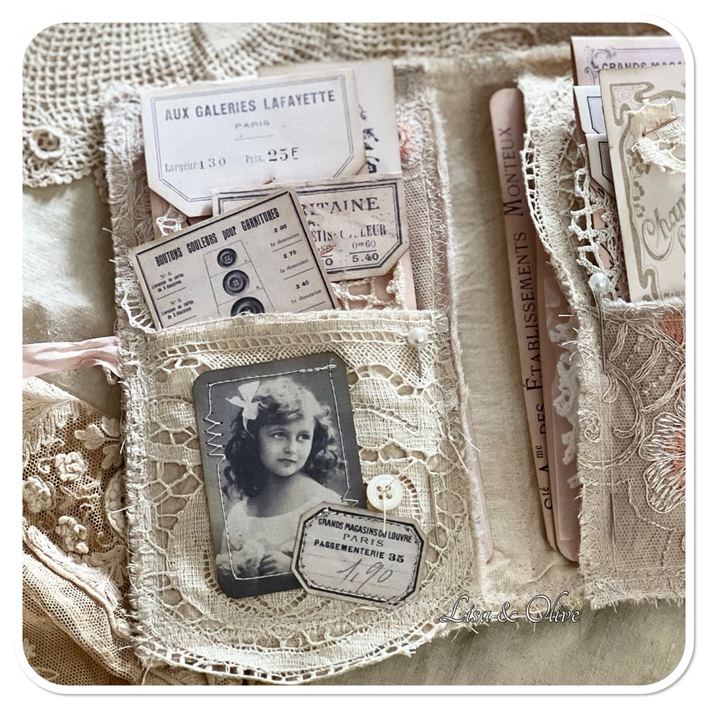 Junk Journal fabric folder lace samples junk journal supplies